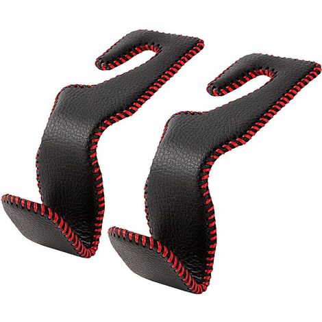 Crochet d'appui-tête de voiture, rangement en cuir pour siège arrière de véhicule pour sac à main, sac d'épicerie et plus encore, noir et rouge, lot de 2