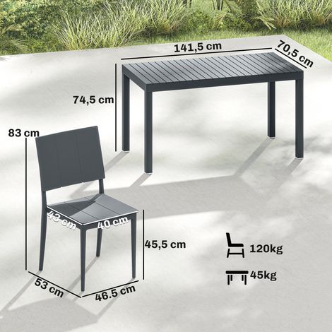 Ensemble de mobilier de jardin, salon de jardin 5 pièces, grande table avec 4 chaises empilables, plateau à lattes pour 4 personnes, gris foncé (1/5)