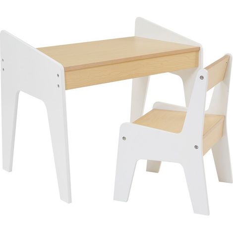 Kids White and Pine Desk and Chair Set - L37.5 x W60.5 x H50 cm