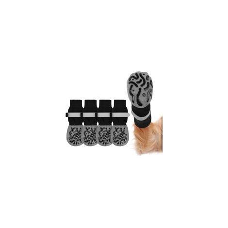 Chaussettes antidérapantes pour chien noires taille S 5,5 x 14 cm, lot de 4, réglables, double face, silencieuses, pour l'intérieur