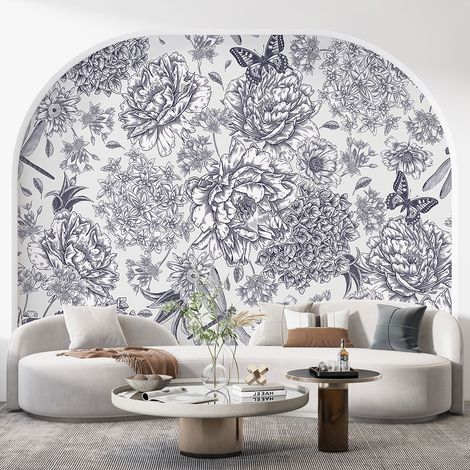 Papier peint panoramique - Fleurs Papillons - 130 cm x 87 cm (1/3)