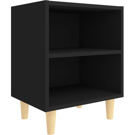 Comodino  Armadio da Notte  Mobiletto da notte con Gambe in Legno Massello Nero 40x30x50 cm (1/5)
