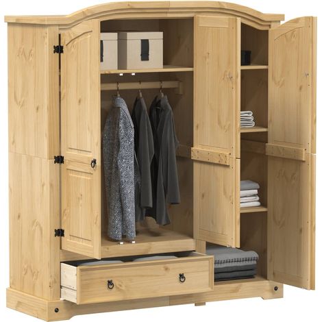Kleiderschrank Corona 151,5x52x170 cm Massivholz Kiefer