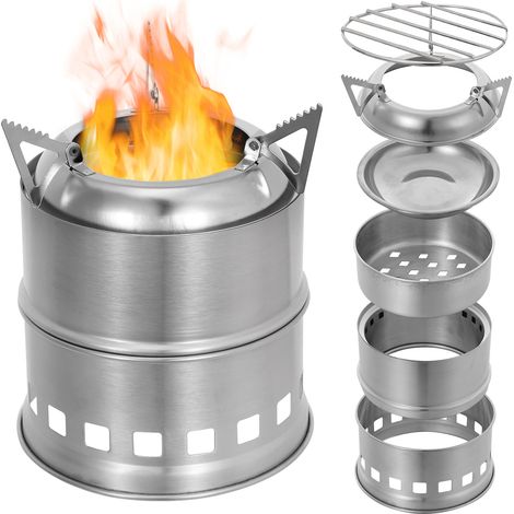 Réchaud portable en acier inoxydable et bois, léger, à alcool, pour la cuisine en plein air, les pique-niques, les barbecues et le camping (1/5)
