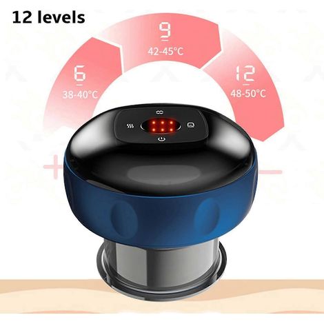 Elektrisches Schröpfmassagegerät mit Heizfunktion, Handmassagegerät für die Körpermuskulatur, intelligentes Schröpfen, 6 Stufen, 3-in-1-Saugnäpfe – 12 Stufen – Blau (1/5)