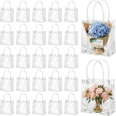 50 pièces Clear Gift Sacs avec Poignées plastique Gift Sacs Trande rechangent Réutilisable Tote Sacs Candy Goodie Sacs pour mariage (1/5)