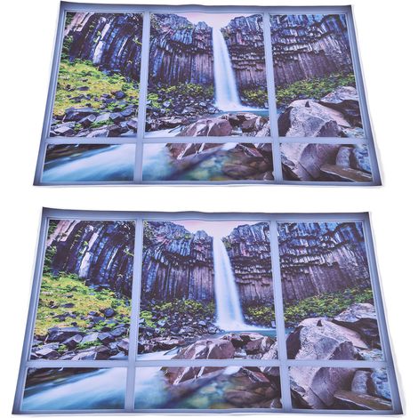 Stickers muraux effet fenêtre, peinture de paysage, image de cascade en 3D pour salon, hôtel ou salle de bain (1/5)