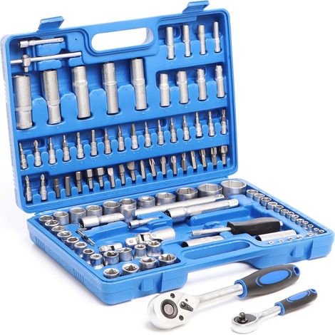 Jeu de clés à douilles 108 pcs. Coffret à cliquet Entraînement 1/2" (12,5mm) et 1/4" (6,3 mm)