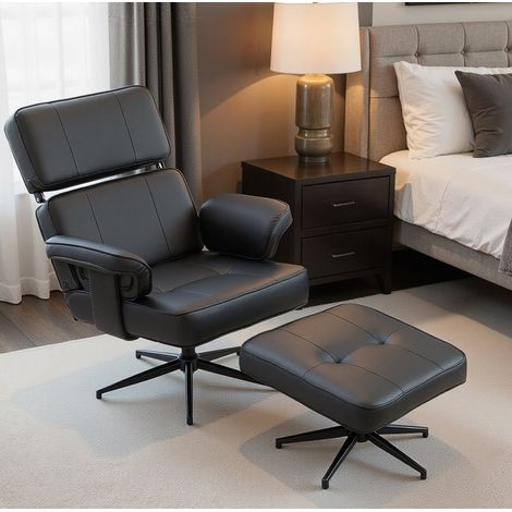 Fauteuil relax réglable avec repose-pieds, simili cuir noir HAVRYA (1/4)