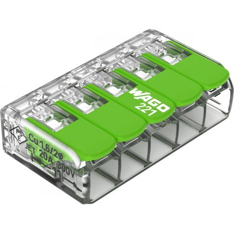 Connecteur Wago 221 5x4mm2 Vert Connexion Rapide Et Sécurisée Pour 5 Conducteurs - Wago