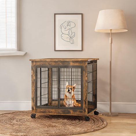 Cage pour chien style meuble double porte et toit ouvrant 80 x (1/5)