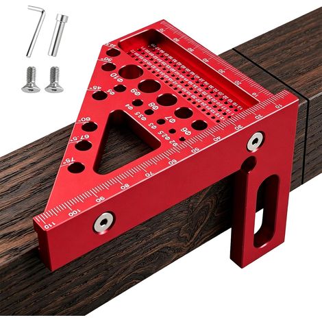 Équerre Menuisier 3D Multi-angles 22,5-90°, Equerre Charpentier en Aluminium avec Trous de Perçage, Outils Menuiserie pour Charpentiers, Ingénieurs et Ouvriers du Bâtiment - Rouge (1/5)