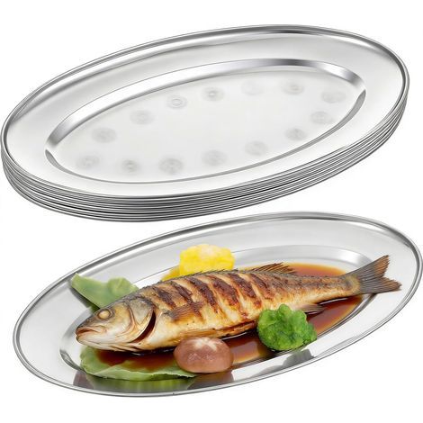 6 Plats à Poisson en Inox – Plat Ovale pour Four & Cuisson Vapeur, Plat Creux 33,8 cm, Qualité Alimentaire, Bord Roulé – Pour Poisson, Lasagnes, Cheung Fun – Lot de 6 (1/5)