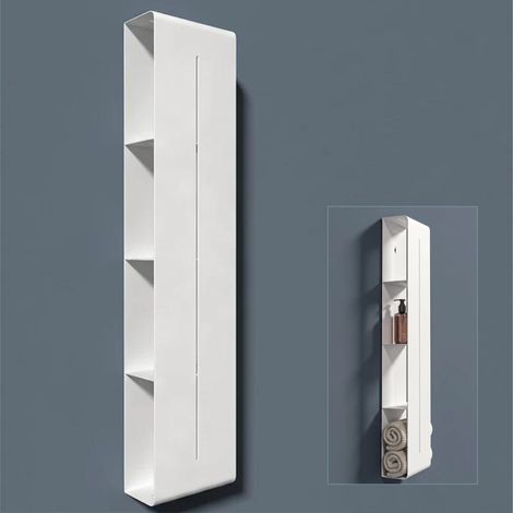 doporro Regal Schmal Weiß 4 Etagen, Schlankes Regal Badezimmer 90 x 20 x 9 cm, Badezimmer Regal aus Metall, Duschregal Wandregal zum Bohren für Dusche & Bad, Reglo-16 (1/5)