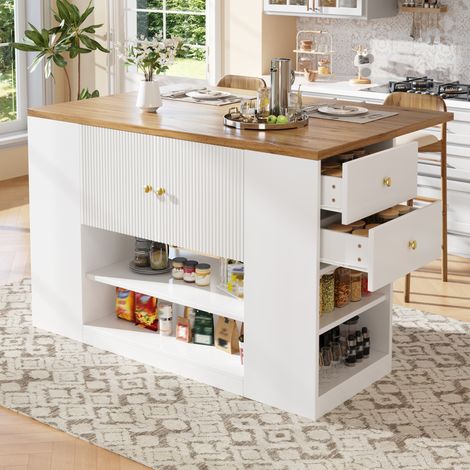 Mobile cucina isola pieghevole con contenitore MDF bianco OKMYHOME (1/5)