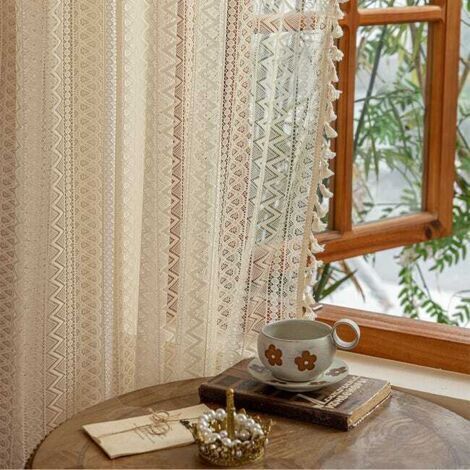 BUNTHAUS 140x240 cm Rideaux en Dentelle Bohème Crème, 2 Panneaux, Filtrent la Lumière pour Salon et Chambre
