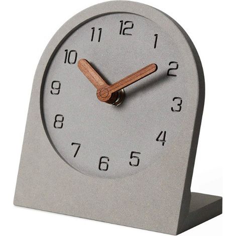 Montre décorative analogique moderne, silencieuse sans tic-tac, alimentée par pile, petit format, grise, pour étagère, bureau, cheminée, maison et bureau (1/4)