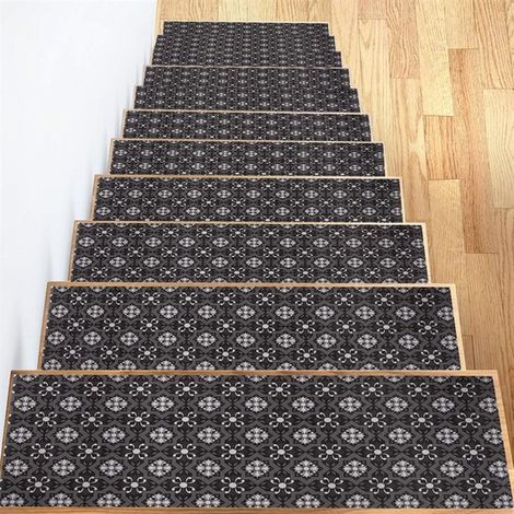 Tapis d'escalier antidérapants et amovibles 20 x 76 cm (lot de 4) - Protection optimale pour les marches d'escalier - Convient aux enfants, aux personnes âgées et aux animaux domestiques - Noir et gri
