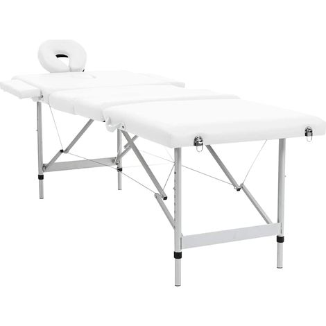 vidaXL Mesa camilla de masaje de aluminio plegable de 4 cuerpos blanco crema (1/2)