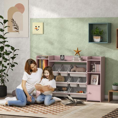 Étagère de rangement pour enfants - pour ranger - 8 cartons amovibles - étagère pour jouets et livres - rose - Idéal