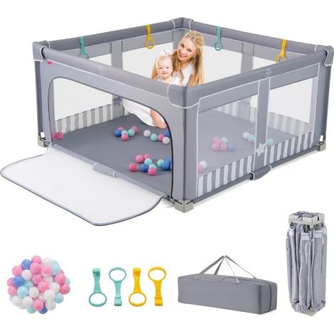 Parque infantil plegable con 50 pelotas, 150 x 150 cm, gris