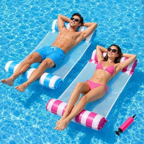 Lot de 2 matelas gonflables pour piscine, hamac flottant inclinable 4 en 1, hamac pour la piscine (1/5)