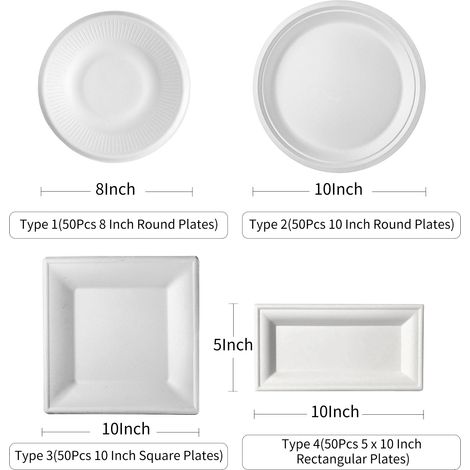50 pièces assiettes rectangulaires jetables compostables 5 x 10 pouces ensemble de vaisselle écologique dégradable vaisselle d'anniversaire pour barbecues camping pique-niques fête. (1/5)