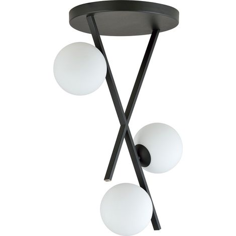 Lampadario Emibig River 3 luci opale vetro nero 30cm (1/4)
