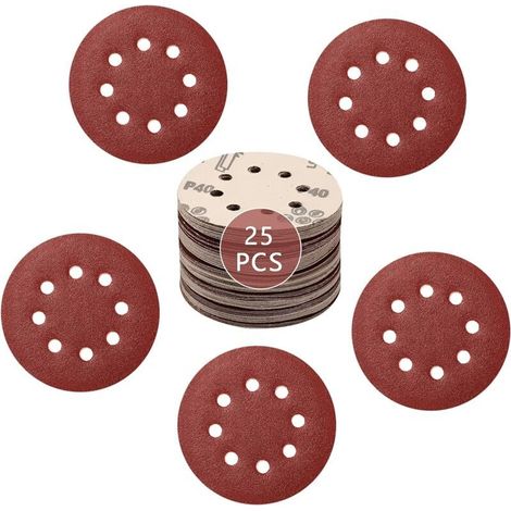 Confezione da 25 dischi abrasivi da 125 mm per lucidare legno e metallo (5 grana 40/60/80/120/180). (1/4)
