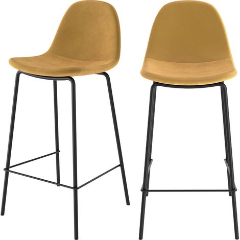Set de 2 taburetes para isla de cocina en terciopelo amarillo 65 cm - Henrik