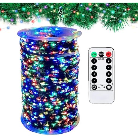LED Christmas Lights - Guirlande lumineuse à distance avec minuteur et fonction minuteur - Lumière blanche chaude - Éclairage décoratif pour yard Porch Landscape, fil de cuivre flexible (1/5)