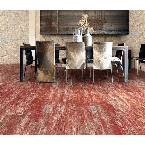 Aelle - Carrelage sol / mur effet bois vieilli rouge 14,4 x 89,3 cm YUGO R VOLCAN - Vendu par boîte de 1.29 m²
