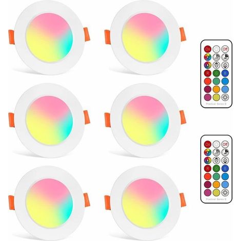 Spots Encastrables Ampoule RGB Couleur Changement Lampe Blanc Chaud 2700K de plafond du Jour Plafonnier Encastré 8W AC 85V-265V Spot Bulb avec Télécommande(6er Set) [Classe énergétique E] (1/5)