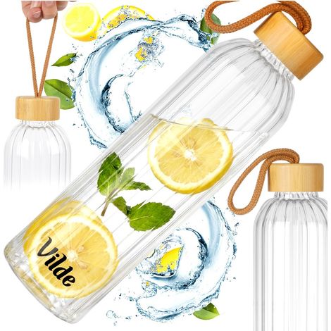 Motivationsflasche für Wassergetränke, große Sportflasche aus Glas, 0,75 (1/5)