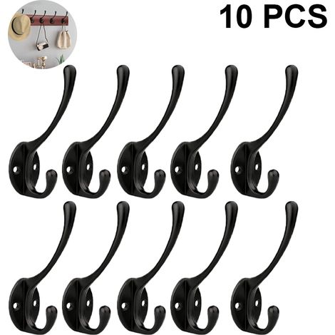 Set di 10 robusti ganci da parete rustici, ganci doppi, stile retrò, ganci doppi per abiti, ganci multiuso con viti per appendere cappotti, borse, cappelli, asciugamani, tazze, chiavi