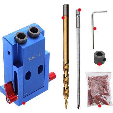 Kit de menuiserie pour trous de poche, vis gabarites, chevilles en alliage d'aluminium, guide de perçage oblique, outil de positionnement d'angle pour menuisier avec foret étagé, tournevis, pointe (1/5)