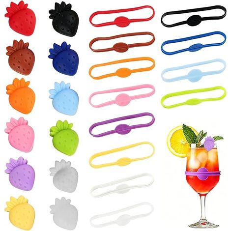 verre a pied silicone coloré, à boire marqueur de vin fête, réutilisable, pour les cocktails, bar, décorations de (1/5)