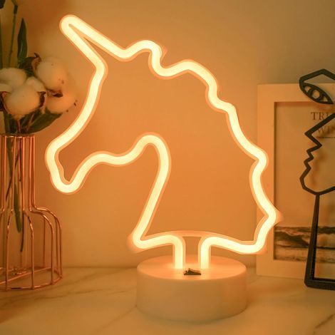 Licorne néon, veilleuse de chambre à coucher – Panneau lumineux LED blanc chaud alimenté par batterie/USB, décoration de table pour anniversaire, mariage, fournitures de fête