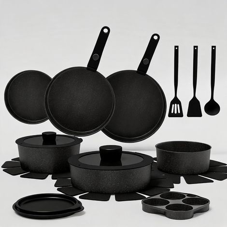 Lot de 21 poêles et casseroles antiadhésives à manche amovible