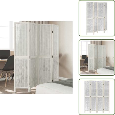 Cloison de séparation 4 panneaux blanc bois de paulownia massif - Séparateur De Pièce - Écran D'intimité - Cloison Pliable - Décoration Murale - Rangement