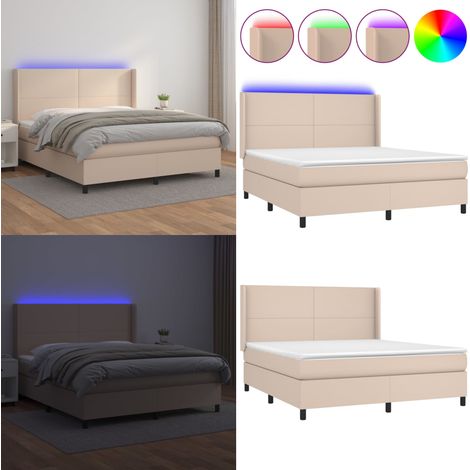Sommier à lattes de lit matelas LED Cappuccino 180x200 cm - Sommier Tapissier - Lit Capitonné - Lit Avec Éclairage LED - Matelas À Ressorts Ensachés - Têtière Ajustable - Home & Living (1/5)