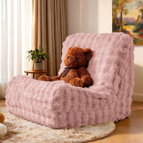 Pouf chenille rose en flanelle avec dossier (1/5)