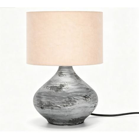Lampe en Céramique Artistique Vintage – Texture Grise Élégante, Abajour en Tissu Beige, Douille E14, Sans Ampoule, Décoration Rétro et Raffinée pour Salon (1/3)