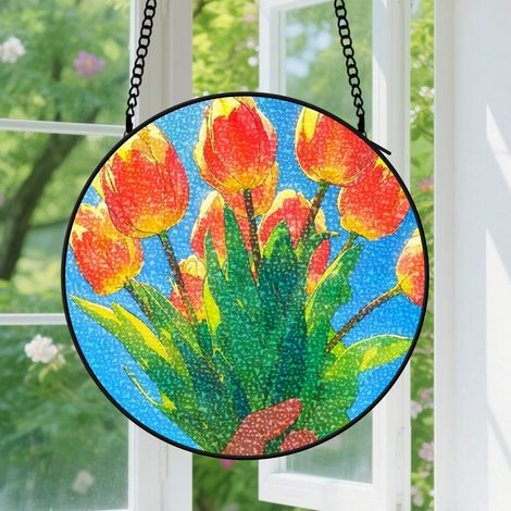 9cm Suspension Vitrail pour Fenêtre, Colorée Accroche-Soleil à Motif Floral Décoration pour Anniversaire Femmes, Hommes, Épouse, Tante et Mère (1/5)