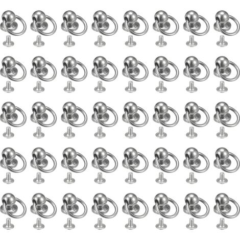 40Pcs Rivets à Tête Ronde en Alliage avec Anneau de Traction 10mm, Attaches en Métal avec Vis pour la Maroquinerie DIY, Sac à Main, Étui de Téléphone, Couleur Argentée (1/5)