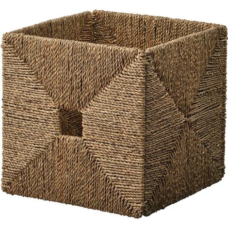 Panier de rangement carré en jonc de mer tressé, boîte de rangement pliable et décorative, organisateur pour vêtements, accessoires, placard, étagères, chambre et maison (1/5)
