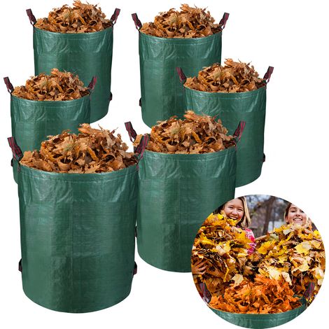 Wolketon Gartensack 6X 272L Laubsack Gartenabfallsack XXL Garten Tasche Rasensack mit Griffen Reißfest Wiederverwendbar