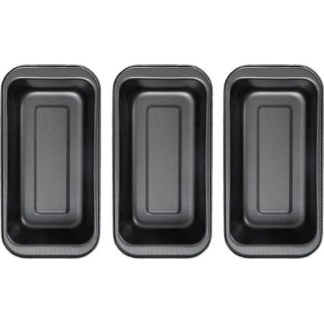 Molde rectangular para pasteles o pan con revestimiento antiadherente, fabricado en acero al carbono negro, de 15 cm (juego de 3). (1/5)