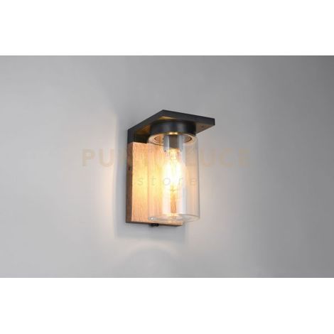 ARDILA APPLIQUE DA ESTERNO ALLUMINIO NERO CON EFFETTO LEGNO E VETRO TRASPARENTE CON INTERRUTTORE E SENSORE CREPUSCOLARE IP44 H.19CM 1 LUCE ATTACCO E27