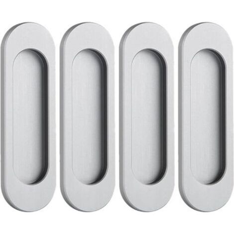 Lot de 4 poignées affleurantes en alliage d'aluminium sans perforation pour portes coulissantes de grange, fenêtres, armoires, tiroirs de placard (gris mat, 100 mm) (1/4)